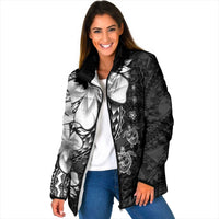 Polynesia Romantic Valentine Padded Jacket Sea Turtle Couple With Black Plumeria