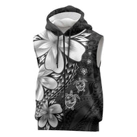 Polynesia Romantic Valentine Sleeveless Zip Hoodie Sea Turtle Couple With Black Plumeria