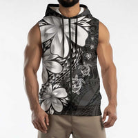 Polynesia Romantic Valentine Sleeveless Zip Hoodie Sea Turtle Couple With Black Plumeria