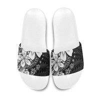Polynesia Romantic Valentine Slide Sandals Sea Turtle Couple With Black Plumeria