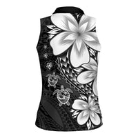 Polynesia Romantic Valentine Women Sleeveless Polo Shirt Sea Turtle Couple With Black Plumeria LT05 - Polynesian Pride