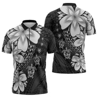 Polynesia Romantic Valentine Zipper Polo Shirt Sea Turtle Couple With Black Plumeria