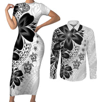 Polynesia Romantic Valentine Couples Matching Short Sleeve Bodycon Dress and Long Sleeve Button Shirt Sea Turtle Couple With White Plumeria LT05 White - Polynesian Pride