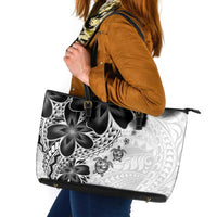 Polynesia Romantic Valentine Leather Tote Bag Sea Turtle Couple With White Plumeria