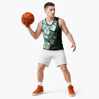 Polynesia Romantic Valentine Basketball Jersey Sea Turtle Couple With Aqua Gradient Plumeria