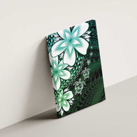 Polynesia Romantic Valentine Canvas Wall Art Sea Turtle Couple With Aqua Gradient Plumeria