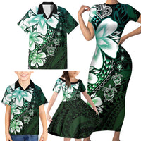 Polynesia Romantic Valentine Family Matching Short Sleeve Bodycon Dress and Hawaiian Shirt Sea Turtle Couple With Aqua Gradient Plumeria LT05 - Polynesian Pride