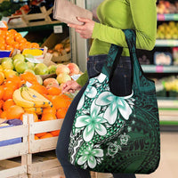 Polynesia Romantic Valentine Grocery Bag Sea Turtle Couple With Aqua Gradient Plumeria
