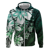 Polynesia Romantic Valentine Hoodie Sea Turtle Couple With Aqua Gradient Plumeria