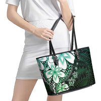 Polynesia Romantic Valentine Leather Tote Bag Sea Turtle Couple With Aqua Gradient Plumeria