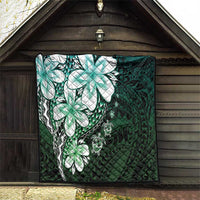 Polynesia Romantic Valentine Quilt Sea Turtle Couple With Aqua Gradient Plumeria