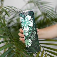 Polynesia Romantic Valentine Skinny Tumbler Sea Turtle Couple With Aqua Gradient Plumeria