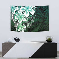 Polynesia Romantic Valentine Tapestry Sea Turtle Couple With Aqua Gradient Plumeria