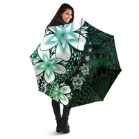 Polynesia Romantic Valentine Umbrella Sea Turtle Couple With Aqua Gradient Plumeria