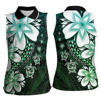 Polynesia Romantic Valentine Women Sleeveless Polo Shirt Sea Turtle Couple With Aqua Gradient Plumeria