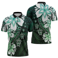 Polynesia Romantic Valentine Zipper Polo Shirt Sea Turtle Couple With Aqua Gradient Plumeria