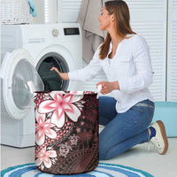 Polynesia Romantic Valentine Laundry Basket Sea Turtle Couple With Red Gradient Plumeria