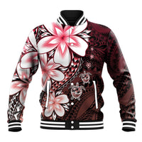Polynesia Romantic Valentine Baseball Jacket Sea Turtle Couple With Red Gradient Plumeria