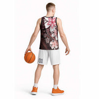 Polynesia Romantic Valentine Basketball Jersey Sea Turtle Couple With Red Gradient Plumeria