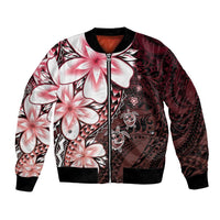 Polynesia Romantic Valentine Bomber Jacket Sea Turtle Couple With Red Gradient Plumeria