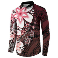 Polynesia Romantic Valentine Button Sweatshirt Sea Turtle Couple With Red Gradient Plumeria