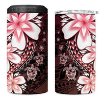 Polynesia Romantic Valentine 4 in 1 Can Cooler Tumbler Sea Turtle Couple With Red Gradient Plumeria