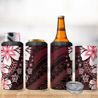 Polynesia Romantic Valentine 4 in 1 Can Cooler Tumbler Sea Turtle Couple With Red Gradient Plumeria
