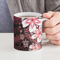 Polynesia Romantic Valentine Ceramic Mug Sea Turtle Couple With Red Gradient Plumeria