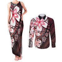 Polynesia Romantic Valentine Couples Matching Tank Maxi Dress and Long Sleeve Button Shirt Sea Turtle Couple With Red Gradient Plumeria