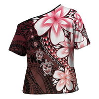 Polynesia Romantic Valentine Cross Shoulder Shirt Sea Turtle Couple With Red Gradient Plumeria