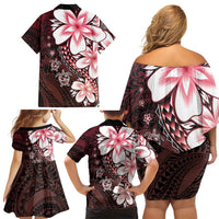 Polynesia Romantic Valentine Family Matching Off Shoulder Short Dress and Hawaiian Shirt Sea Turtle Couple With Red Gradient Plumeria LT05 - Polynesian Pride