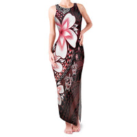 Polynesia Romantic Valentine Family Matching Tank Maxi Dress and Hawaiian Shirt Sea Turtle Couple With Red Gradient Plumeria LT05 Mom's Dress Red - Polynesian Pride