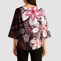 Polynesia Romantic Valentine Kimono Sleeve Blouse Sea Turtle Couple With Red Gradient Plumeria