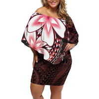 Polynesia Romantic Valentine Off Shoulder Short Dress Sea Turtle Couple With Red Gradient Plumeria