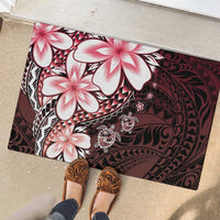 Polynesia Romantic Valentine Rubber Doormat Sea Turtle Couple With Red Gradient Plumeria