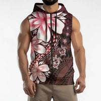 Polynesia Romantic Valentine Sleeveless Zip Hoodie Sea Turtle Couple With Red Gradient Plumeria