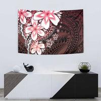 Polynesia Romantic Valentine Tapestry Sea Turtle Couple With Red Gradient Plumeria