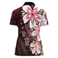 Polynesia Romantic Valentine Women Polo Shirt Sea Turtle Couple With Red Gradient Plumeria