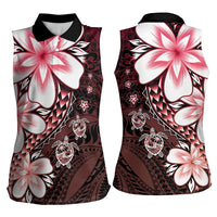 Polynesia Romantic Valentine Women Sleeveless Polo Shirt Sea Turtle Couple With Red Gradient Plumeria