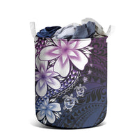 Polynesia Romantic Valentine Laundry Basket Sea Turtle Couple With Purple Gradient Plumeria
