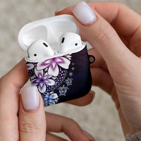 Polynesia Romantic Valentine AirPods Case Sea Turtle Couple With Purple Gradient Plumeria