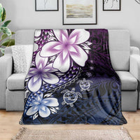 Polynesia Romantic Valentine Blanket Sea Turtle Couple With Purple Gradient Plumeria