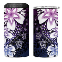 Polynesia Romantic Valentine 4 in 1 Can Cooler Tumbler Sea Turtle Couple With Purple Gradient Plumeria