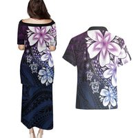 Polynesia Romantic Valentine Couples Matching Puletasi and Hawaiian Shirt Sea Turtle Couple With Purple Gradient Plumeria LT05 - Polynesian Pride
