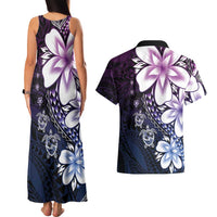 Polynesia Romantic Valentine Couples Matching Tank Maxi Dress and Hawaiian Shirt Sea Turtle Couple With Purple Gradient Plumeria LT05 - Polynesian Pride