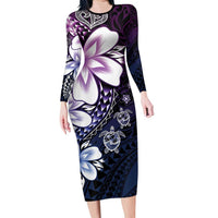 Polynesia Romantic Valentine Family Matching Long Sleeve Bodycon Dress and Hawaiian Shirt Sea Turtle Couple With Purple Gradient Plumeria LT05 Mom's Dress Purple - Polynesian Pride