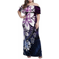 Polynesia Romantic Valentine Family Matching Off Shoulder Maxi Dress and Hawaiian Shirt Sea Turtle Couple With Purple Gradient Plumeria LT05 Mom's Dress Purple - Polynesian Pride