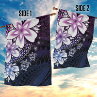 Polynesia Romantic Valentine Garden Flag Sea Turtle Couple With Purple Gradient Plumeria