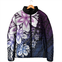 Polynesia Romantic Valentine Padded Jacket Sea Turtle Couple With Purple Gradient Plumeria