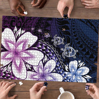 Polynesia Romantic Valentine Puzzle Sea Turtle Couple With Purple Gradient Plumeria